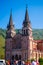 Facade of the Basilica de Santa Maria la Real de Covadonga or Basilica of Covadonga in Cangas de Onis, Asturias, Spain