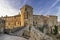 The facade of the beautiful and ancient Orsini Fortress or Rocca Aldobrandesca in the historic center of Sorano, Tuscany, Italy