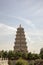 Facade of Big Wild Goose Pagoda, Xian, China against blue skies