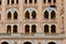 Facade of the bull fighting arena in Madrid, Spain. Arabic neo mudejar style decoration