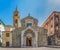 Facade of the Cattedrale di Santa Maria Assunta, Romanesque church perched on a hill in Ventimiglia, Italy old town