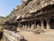 Facade of Cave 1, a 7th century vihara monastery from the later Mahayana Buddhist period, Aurangabad Caves, Maharashtra, India