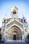 Facade of Chapel, Vajdahunyad Castle in City Park of Budapest, Hungary.