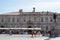 Facade of Court Palace in Tartini Square, in the old town of Piran, in Slovenia, with Giuseppe Tartini Statue on the right