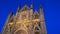 Facade details of the opulent and monumental Orvieto Cathedral Duomo at twilight