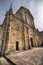 Facade and entrance to the stone abbey in Mont Saint-Michel, France