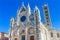 Facade Exterior Towers Mosaics Cathedral Church Siena Italy.