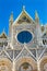 Facade Exterior Towers Mosaics Cathedral Church Siena Italy.