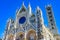 Facade Exterior Towers Mosaics Cathedral Church Siena Italy.