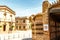 Facade of factory worker houses in Colonia Guell, Barcelona, Catalonia, Spain