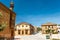 Facade of factory worker houses in Colonia Guell, Barcelona, Catalonia, Spain