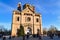 Facade of famous landmark roman catholic Speyer Cathedral, a major monument of Romanesque art in the German Empire