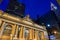 Facade of Grand Central Terminal at twilight in New York