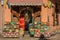 Facade herbal shop in Marrakech with different bags at the entrance