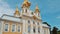 Facade of the large palace in Peterhof church. Russia, Peterhof, 02.07.2021