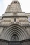 Facade of a Medieval church in the Carrer dels Comtes street in the Gothic Quarter of Barcelona, Spain