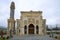 The facade of a modern mosque, winter day. Gabala, Azerbaijan