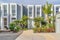 Facade of modern townhomes in Huntington Beach California on a sunny day view