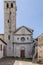 Facade of the monastery church of San Ponziano, Spoleto, Italy, on a sunny day