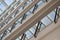 Facade of multistorey building with glass balconies closeup background