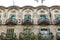 Facade of old apartment buildings in el Eixample, Barcelona, Catalonia, Spain