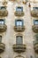 Facade of old apartment buildings in el Eixample, Barcelona, Catalonia, Spain