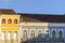 Facade of an old colonial style building with its balconies, lanterns and windows and decorated tiles in the Pelourinho