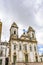 Facade of an old and historic church decayed by time on the streets of Pelourinho