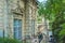 Facade of an old historic house with molding, view of the third floor