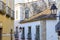 Facade of old preserved colonial-style houses on the slopes of Pelourinho