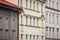 Facade of Old residential buildings from the 1930`s in the city center of Prague, Czech Republic, used for accommodation