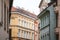 Facade of Old residential buildings from the 19th century in the city center of Prague, Czech Republic, used for accommodation