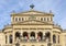 Facade of opera house â€žAlte Oper Frankfurtâ€œ old opera with inscription â€ždem wahren schÃ¶nen gutenâ€œ, translated in