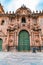 Facade of the ornate Cathedral Basilica of the Assumption of the Virgin in Cusco