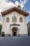 The facade of the parish church Sant`Orso in Cogne, Aosta Valley, Italy