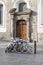Facade and portal of Hospital Church of the Holy Spirit on Maria Teresa Street, Innsbruck, Austria