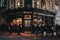 Facade of Red Lion pub in Shoreditch, London, UK, people in front, motion blur