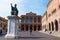 Facade of Rimini City Hall with statue on Cavour square in Rimini