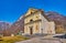 The facade of San Bernardo d`Aosta Church, Frasco, Valle Verzasca, Switzerland