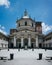 Facade of San Lorenzo Maggiore Basilica (Saint Lawrence the Major Cathedral) and statue of Constantine emperror in front. Nice