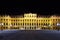 Facade of Schonbrunn Palace at dark winter night