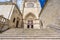 Facade and stairs of the Sarmental or Sacramental door Entrance of beautiful gothic Cathedral of Saint Mary of Burgos (Santa Maria