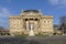 Facade of the state theater in Wiesbaden Germany with statue of Friedrich schiller in front and german inscription   humanity is