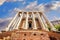 Facade of the Temple of Antoninus and Faustina on the Via Sacra, the Roman Forum, in Rome