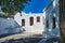 Facade of a white building in Symi greek island