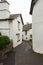 Facade of a white buildings in the village of Hawkshead, England, UK