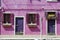 Facade with window and door of a house in Burano in Venetian lagoon, Venice, Italy