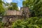 Facade with wooden bridge of ruins of Bolczow castle