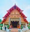 The facade of wooden Viharn Luang of Wat Phra That Lampang Luang Temple, Lampang, Thailand