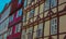 Facades of German half-timbered houses in eriner altstadt with strong colours